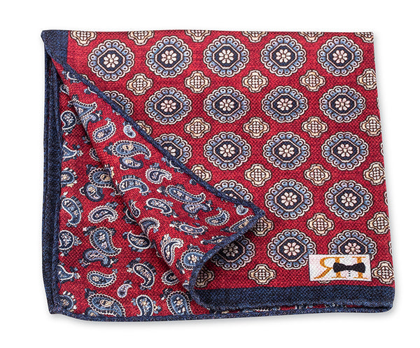 Red Medallion/Pine Pocket Square