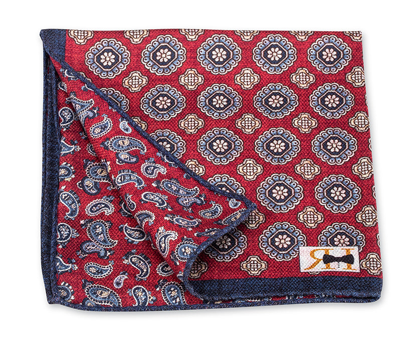 Red Medallion/Pine Pocket Square