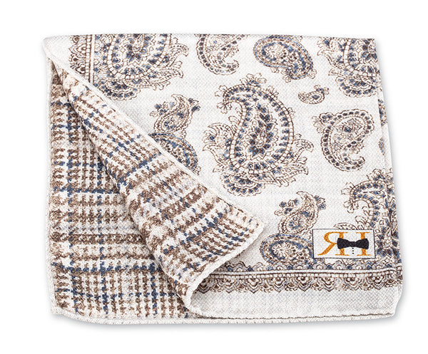 Winter White Paisley/Plaid Pocket Square