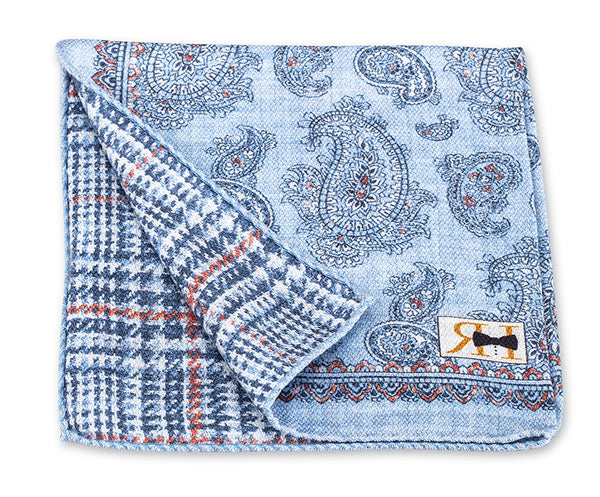 Blue Paisley/Plaid Pocket Square