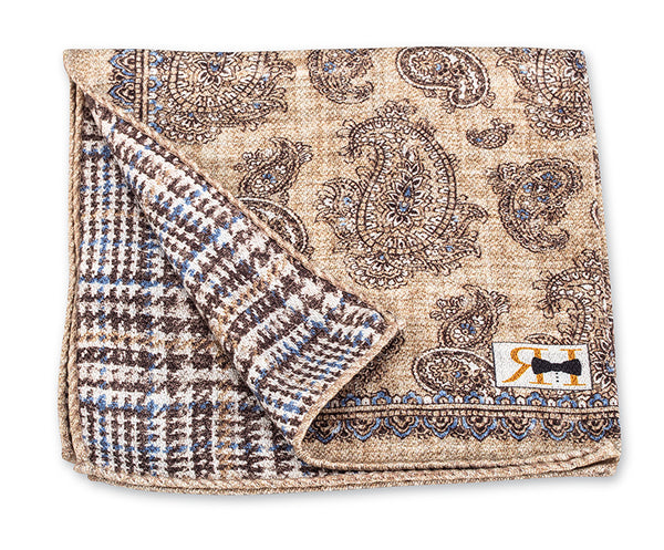 Tan Paisley/Plaid Pocket Square