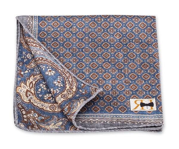 Blue Medallion/Paisley Pocket Square