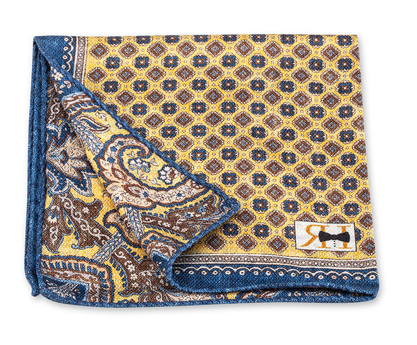 Yellow Medallion/Paisley Pocket Square