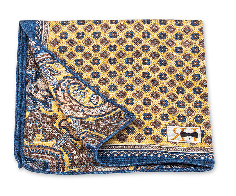 Yellow Medallion/Paisley Pocket Square