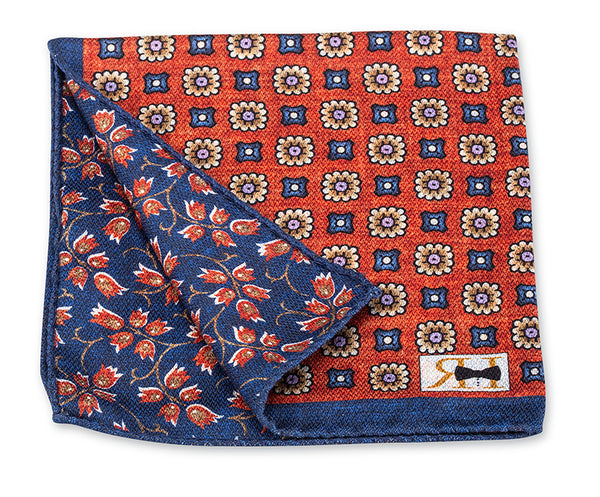 Orange/Blue Medallion/Vine Pocket Square