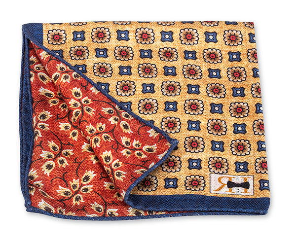 Yellow/Orange Medallion/Vine Pocket Square