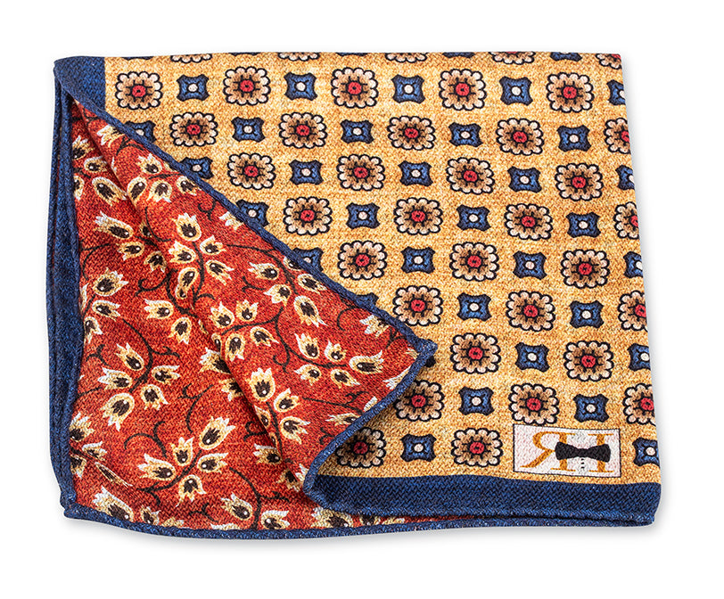 Yellow/Orange Medallion/Vine Pocket Square