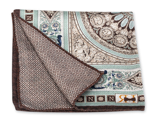 Brown/Sage 18th Century French Tapestry Pocket Square