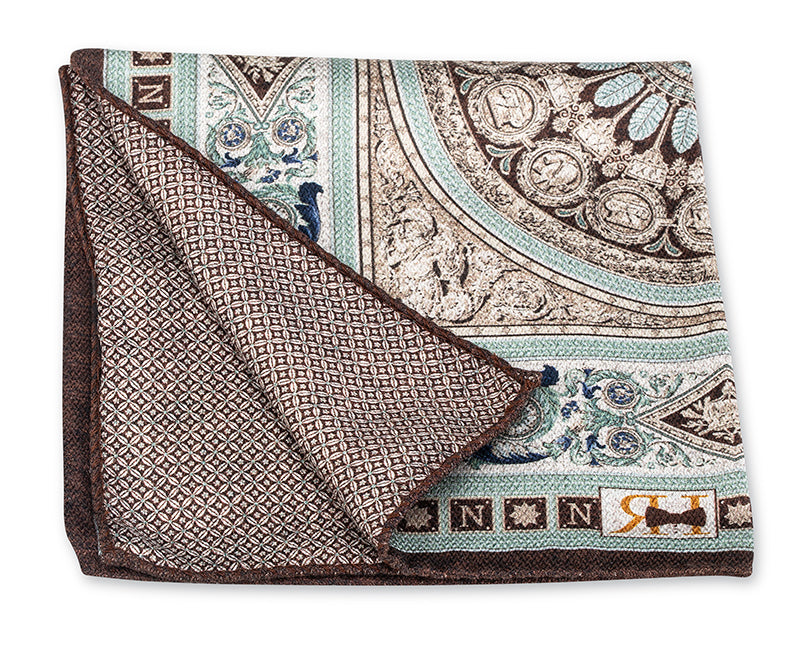 Brown/Sage 18th Century French Tapestry Pocket Square