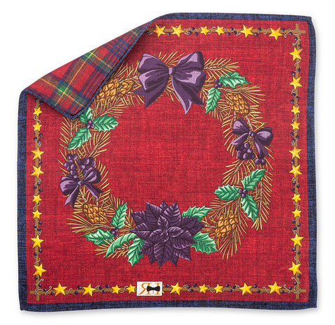 Red Wreath/Tartan Pocket Square