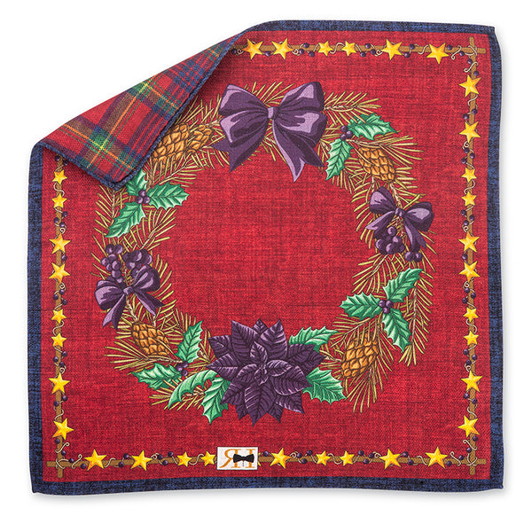 Red Wreath/Tartan Pocket Square