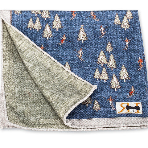 Navy/Sage Festive Skiers Pocket Square