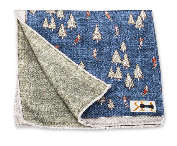 Navy/Sage Festive Skiers Pocket Square