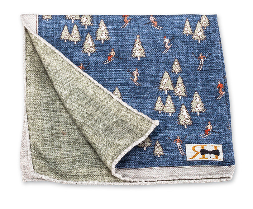 Navy/Sage Festive Skiers Pocket Square