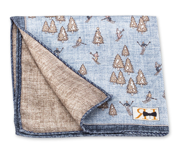 Lt. Blue/Natural Festive Skiers Pocket Square