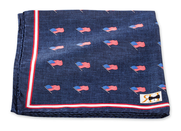 Navy USA Flags Pocket Square