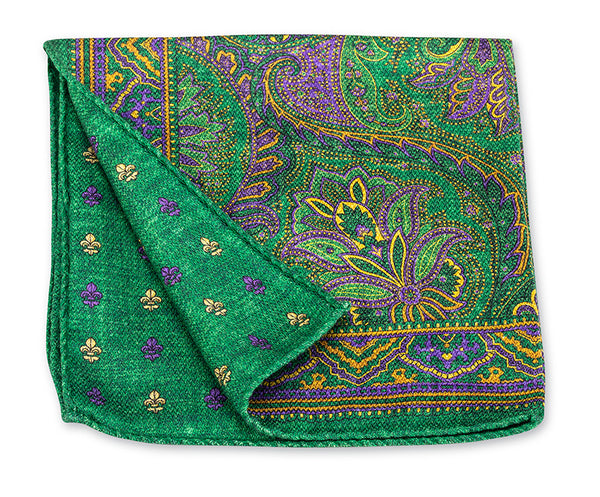 Green Mardi Gras Paisley/Fleur-De-Lis Pocket Square