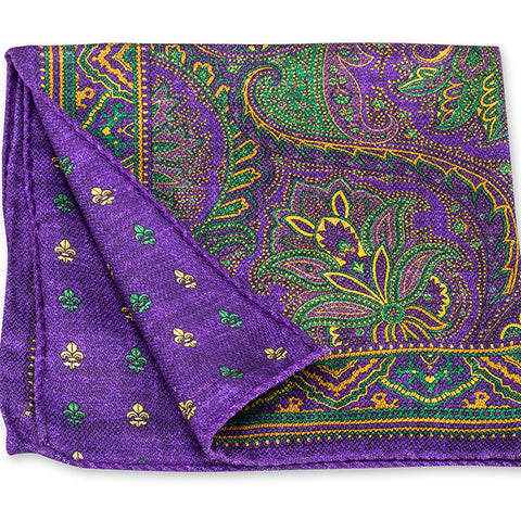 Purple Mardi Gras Paisley/Fleur-De-Lis Pocket Square