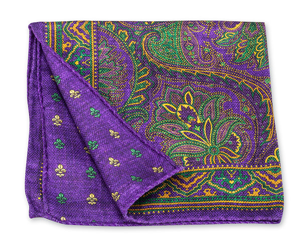 Purple Mardi Gras Paisley/Fleur-De-Lis Pocket Square