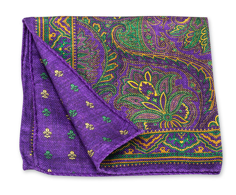 Purple Mardi Gras Paisley/Fleur-De-Lis Pocket Square