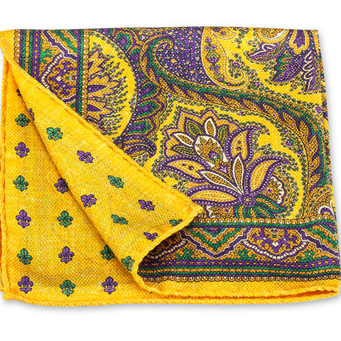 Gold Mardi Gras Paisley/Fleur-De-Lis Pocket Square