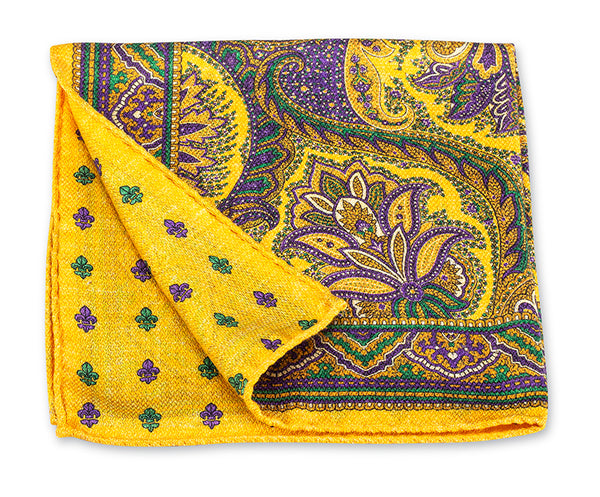 Gold Mardi Gras Paisley/Fleur-De-Lis Pocket Square