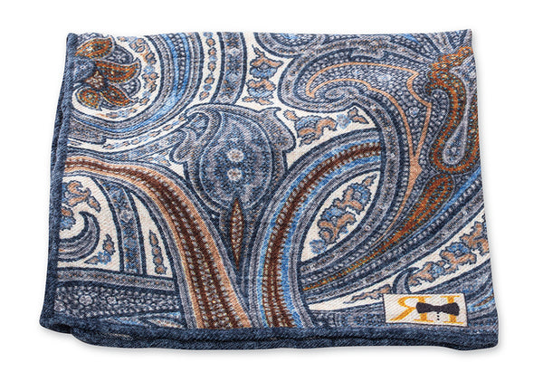 Blue Cashmere/Silk Paisley Pocket Square