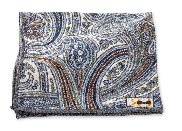 Sage Cashmere/Silk Paisley Pocket Square