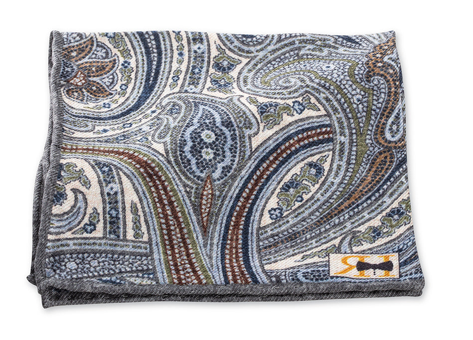 Sage Cashmere/Silk Paisley Pocket Square