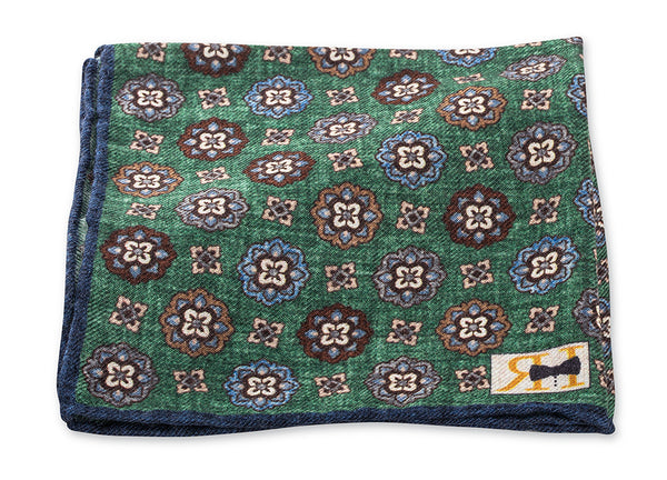 Green Cashmere/Silk Medallion Pocket Square