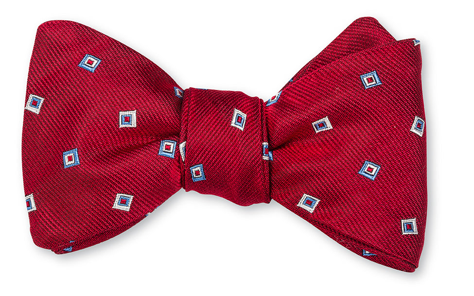 red tossed squares bow tie