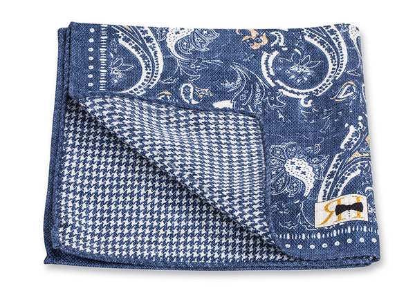 Navy Paisley/Check Pocket Square