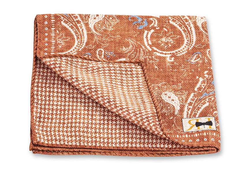 Caramel Paisley/Check Pocket Square