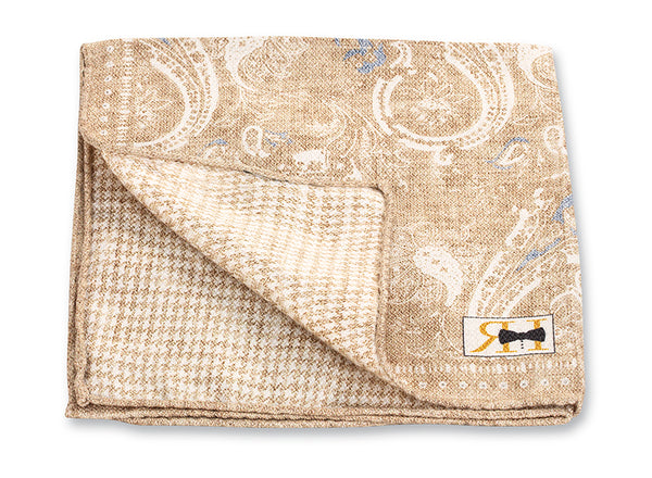 Tan Paisley/Check Pocket Square