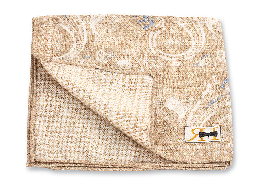 Tan Paisley/Check Pocket Square
