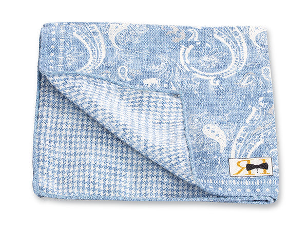 Light Blue Paisley/Check Pocket Square