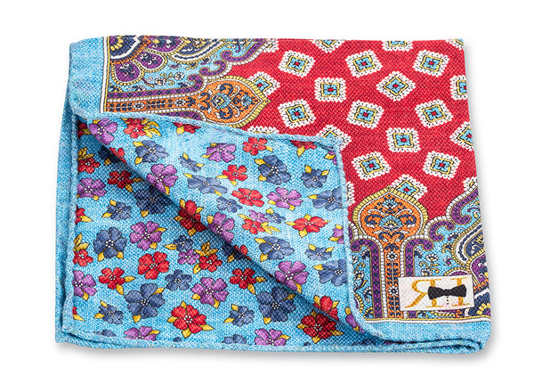 Light Blue Patchwork/Flower Pocket Square