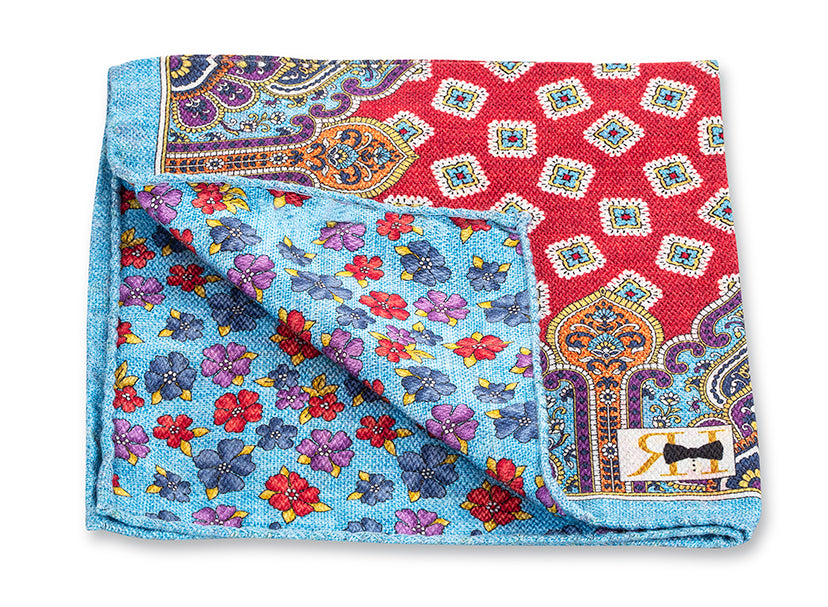 Light Blue Patchwork/Flower Pocket Square