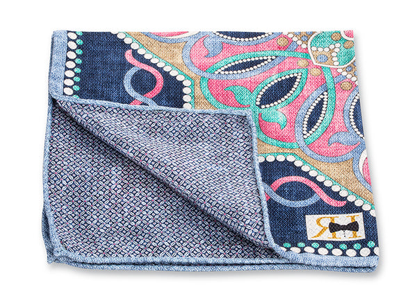 Navy Large Medallion/Micro Pocket Square