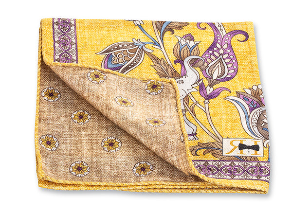 Yellow Elephant/Medallion Pocket Square