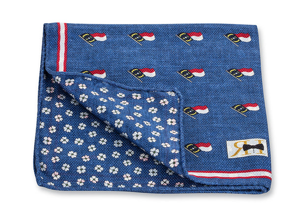 Blue NC Flag/Dogwood Flowers Pocket Square