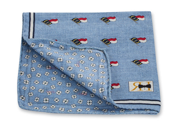 Light Blue NC Flag/Dogwood Flowers Pocket Square