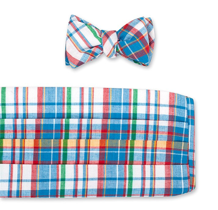 Blue/Green/Red Madras Cummerbund Set