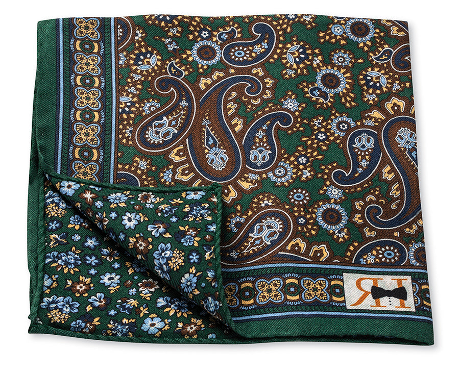 Olive Sequoia Paisley/Flower Pocket Square