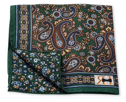Olive Sequoia Paisley/Flower Pocket Square