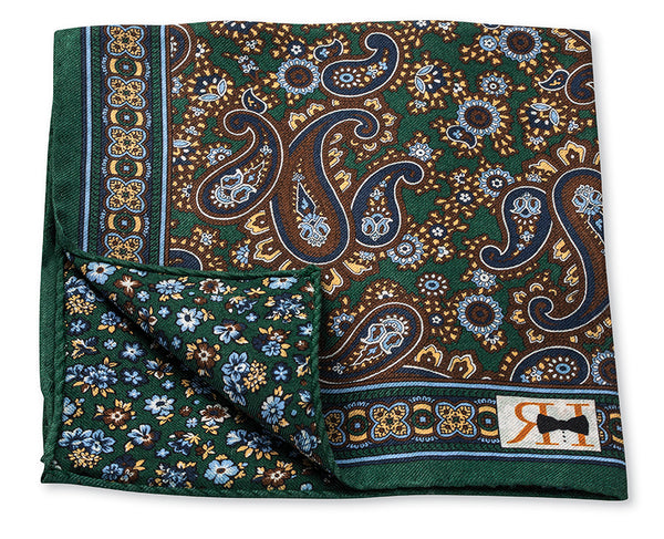 Olive Sequoia Paisley/Flower Pocket Square