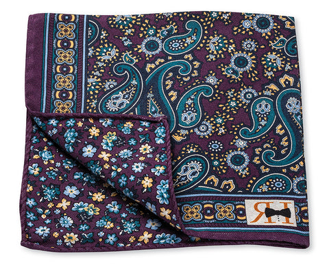 Purple Sequoia Paisley/Flower Pocket Square