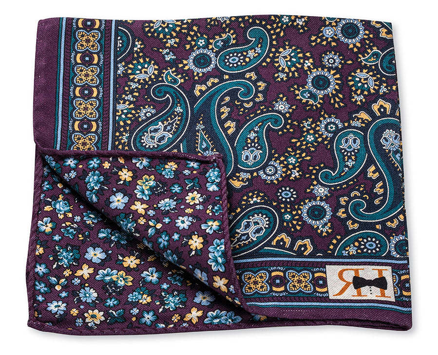 Purple Sequoia Paisley/Flower Pocket Square