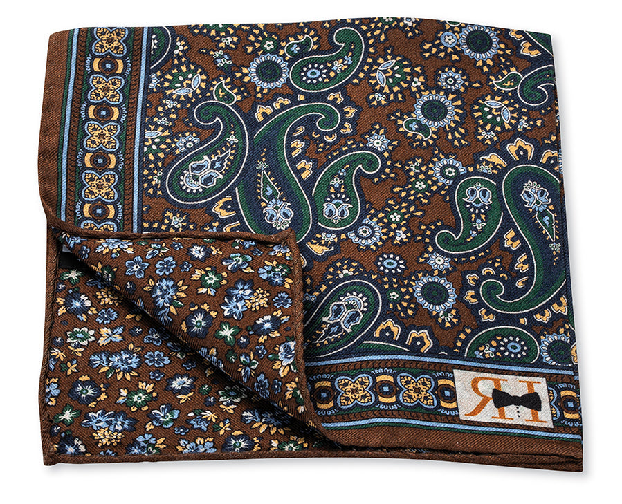 Brown Sequoia Paisley/Flower Pocket Square
