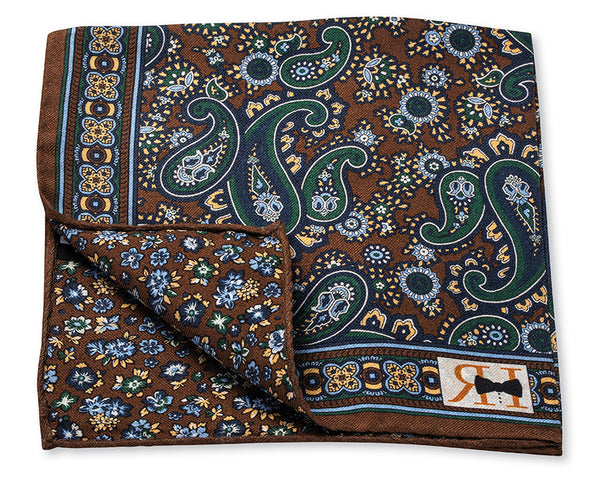 Brown Sequoia Paisley/Flower Pocket Square